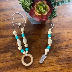 Baby teether set of pacifier clip and mama chew necklace